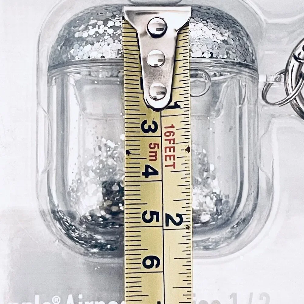 NWT ADVANTECH Clear case cover Apple AirPods Series 1 & 2 Silver Glitter Keyring